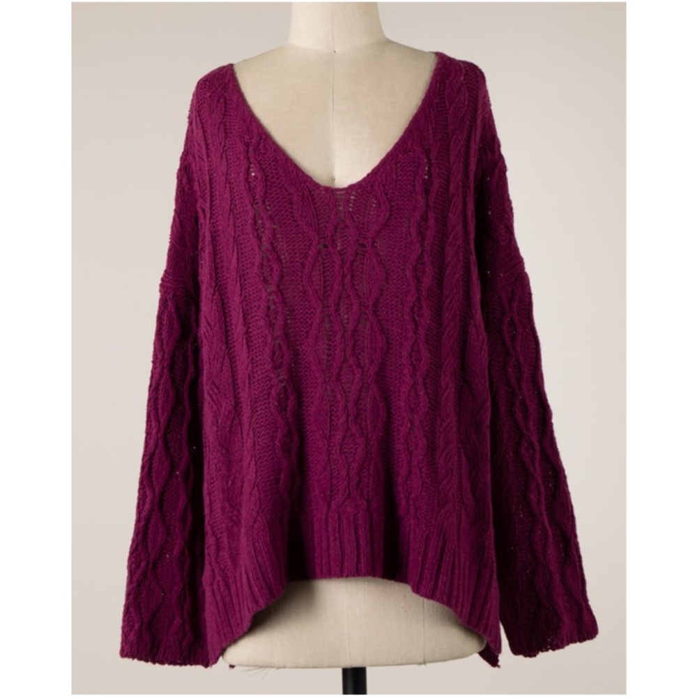 M/L Miracle Women's V-Neck Sweater in Deep Magenta